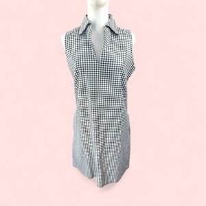 Love Lilly SZ Medium Navy & White check Sleeveless mini dress w Notched Collar‎